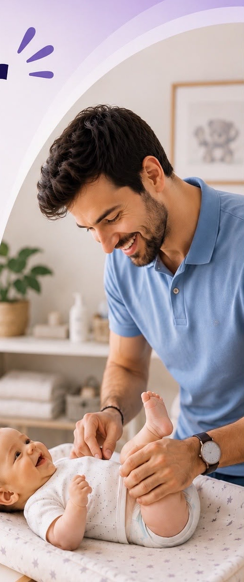 Un papa change son bébé sur la table à langer